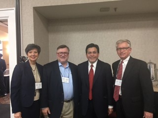 Judge Vicki Snyder (Paris, Tenn.), Judge Tommy Moore (Dresden, Tenn.) and President of General Sessions Conference Judge Jimmy Smith (Union City, Tenn.) along with Belmont University College of Law Dean and former U.S. Attorney General Alberto Gonzales 