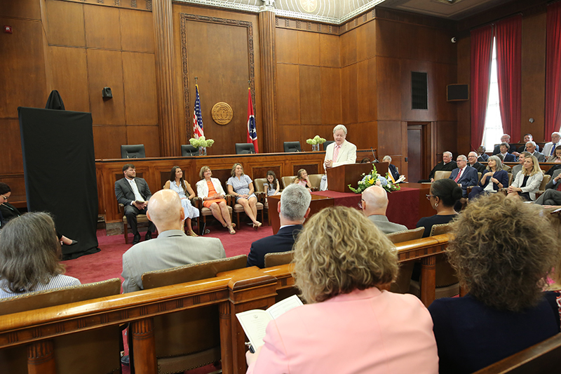 Chief Justice Roger Page spoke at the event. The Supreme Court, as well as many appellate and trial judges, attended the portrait unveiling. 