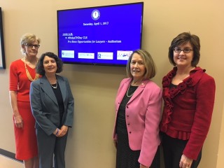 Continuing Legal Education event for attorneys hosted by Nashville School of Law. (From left to right) Lucinda Smith, Legal Aid Society of Middle Tennessee and the Cumberlands, AOC Court Services Director Mary Rose Zingale, Tennessee Supreme Court Justice Cornelia Clark, and Tennessee Area Legal Services Executive Director Ann Pruitt on April 1, 2017
