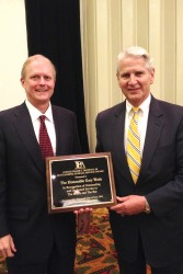 Justice Wade and former TBA President Jonathan Steen in 2014 when Justice Wade was presented with the Tennessee Bar Association Frank F. Drowota III Outstanding Judicial Service Award.