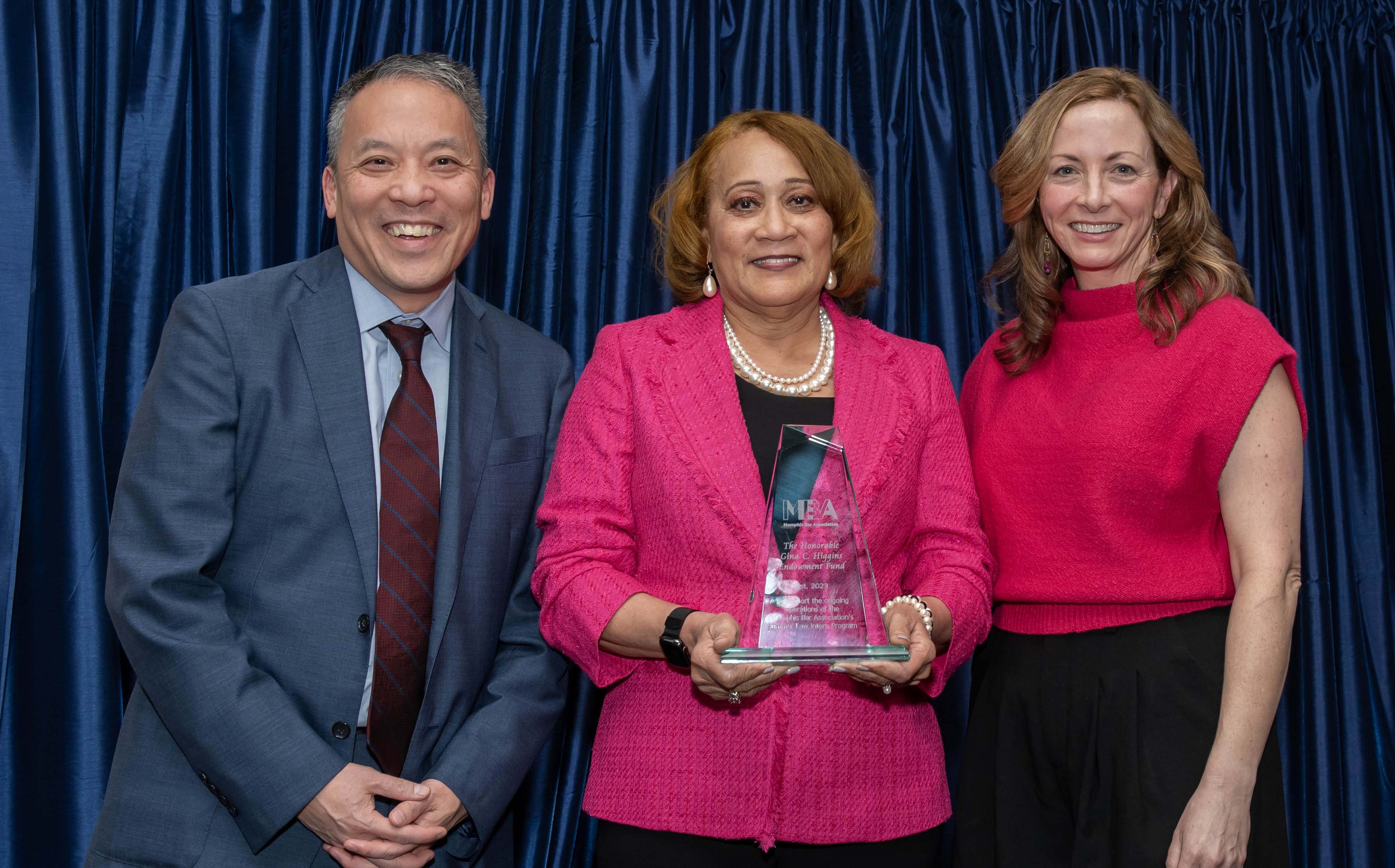 Judge Gina C. Higgins with Peter Gee and Jennifer Sink, outgoing president of the MBA 