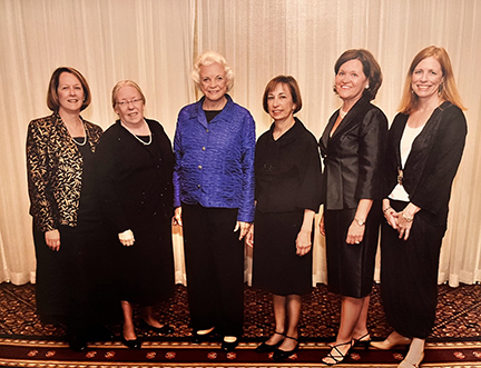 Justice O'Connor in 2008 with all of the current and former female members of the Tennessee Supreme Court at the time. Left to right: the late Justice Connie Clark, former Justice Martha Craig Daughtrey, Justice O'Connor, former Justice Janice Holder, former Justice Sharon G. Lee, and former Justice Penny White. Photo courtesy Justice Lee.