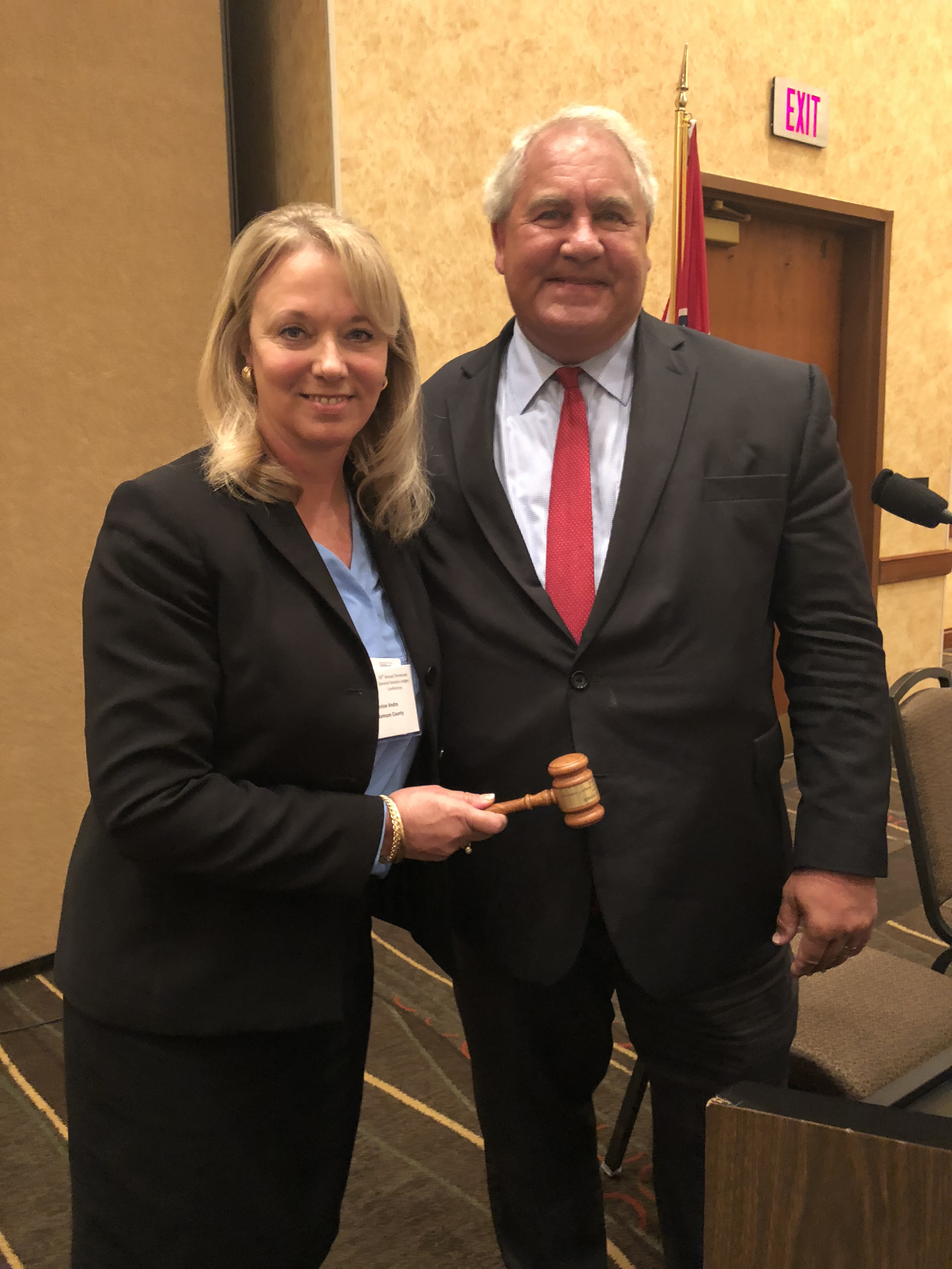 Judge Denise Andre, the outgoing president of the Tennessee General Sessions Judges Conference, with Judge Gary W. Starnes, the conference's new president