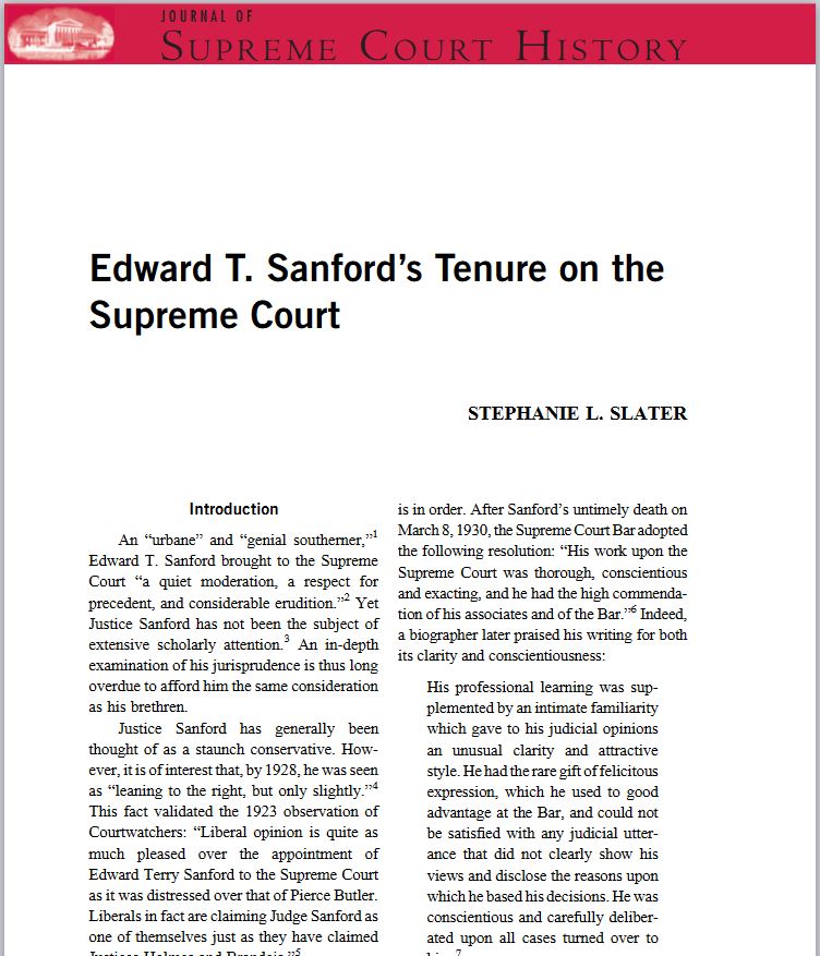Stephanie Slater's article appears in the July issue of the Journal of Supreme Court History.