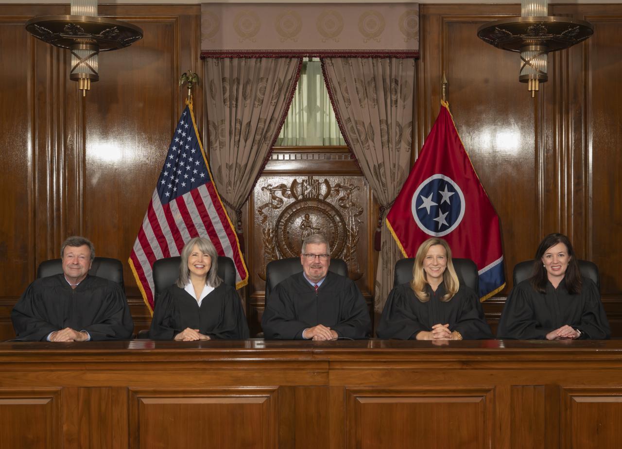 (Left to Right) Justice Tarwater, Justice Kirby, Chief Justice Bivins, Justice Campbell, Justice Wagner