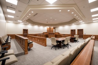 One of the courtrooms in the Justice Center (Photo credit: Jim Blackstock)